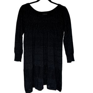 Rampage Babydoll Mini Dress Medium Black Knit Shimmer Stretch Long Sleeve NWT